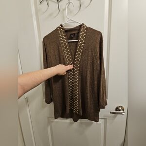 Rafaella Speckled Brown Cardigan w/ Gold